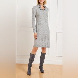 Women’s TALBOTS RUFFLE NECK CABLE KNIT SWEATER Gray Academia Preppy DRESS Sz XL.